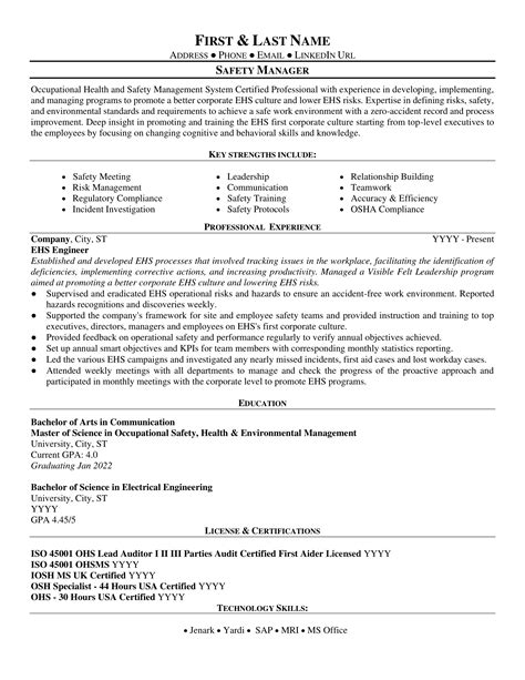 Ehs Resume Template